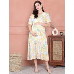 Secret Wish Floral Print Layered Maternity Fit & Flare Midi Dress-picture-26