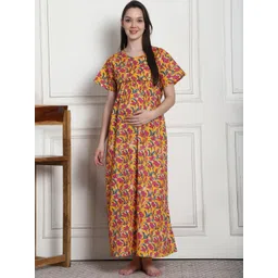 Secret Wish Floral Print Maxi Cotton Maternity Nightdress-picture-29