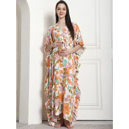 Secret Wish Floral Print Maxi Maternity Kaftan Nightdress-picture-27