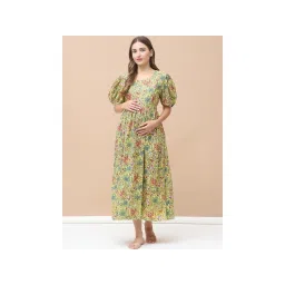 Secret Wish Floral Print Yellow Cotton Maternity Nightdress-picture-25