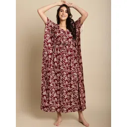 Secret Wish Floral Printed Pure Cotton Maxi Kaftan Nightdress-picture-14