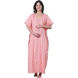 secret wish Floral Pure Cotton Maternity Kaftan/Maxi Nighty/Free Size/Feeding/Nursing/Zipper/Drawstring-picture-45