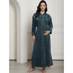 Secret Wish Geometric Printed Shirt Collar Maxi Maternity Nightdress-picture-39
