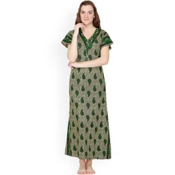 Secret Wish Green & Beige Paisley Print Maxi Nightdress NT-148-image-10