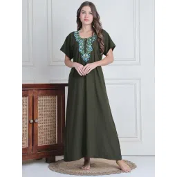 Secret Wish Green Regular Fit Embroidered Nighty-image-11