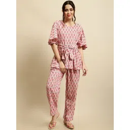 Secret Wish Handblock Floral Printed Pure Cotton Night Suit image 1