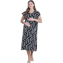 secret wish Hosiery Maternity Nighty Printed/Maxi Nighty/Free Size/Feeding/Nursing/Zipper/Tie-Up Belt-picture-25