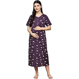 secret wish Hosiery Printed Maternity Nighty for Women | Soft & Comfortable Pregnancy Night Dress | Nursing Nightwear with Front Buttons for Breastfeeding | Feeding Night Gown for New Moms-picture-27