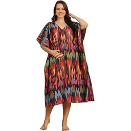 secret wish Multi Color Abstract Print Cotton Maternity Kaftan Nighty/Free Size/Feeding/Nursing/Zipper/Drawstring/Printed/Calf Length-picture-36
