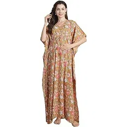 secret wish Mustard Floral Cotton Maternity Kaftan/Free Size/Feeding/Nursing/Zipper/Drawstring/Printed/Full Length-picture-42