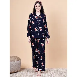 Secret Wish Navy Blue Christmas Flannel Night Suit-picture-18