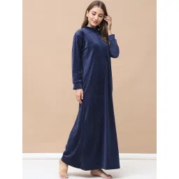 Secret Wish Navy Blue Velvet Solid Nighty image 3