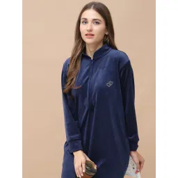 Secret Wish Navy Blue Velvet Solid Nighty image 5