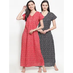 Secret Wish Pack Of 2 Red & Black Printed Nightdress-picture-35