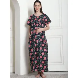Secret Wish Printed Cotton Maternity Maxi Nightdress-picture-14