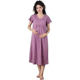 secret wish Printed Hosiery Maternity Nighty | Nursing Nightwear | Easy For Breastfeeding | Pregnancy Night Gown | Pre and Post Pregnancy | Calf Length | Round Neck | Half-Sleeves-picture-13