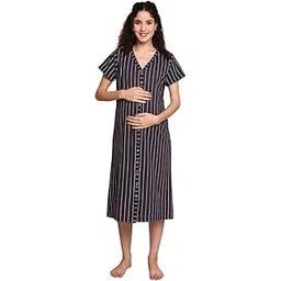 secret wish Printed Hosiery Zipless Maternity Nighty| Nursing Nightwear | Easy For Breastfeeding | Pregnancy Night Gown | Pre and Post Pregnancy | Calf Length | Round Neck | Half-Sleeves-picture-16