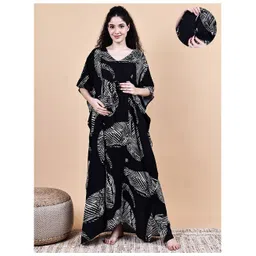 Secret Wish Rayon Woven Half Sleeves Abstract Printed Nighty - Black-picture-12