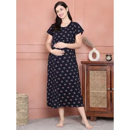 secret wish Secret WishWomenFloral Hosiery Printed Pure Cotton Maternity Midi Nightdress-picture-33
