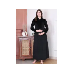 Secret Wish Solid Black Velvet Maternity Nighty Full Length-picture-25