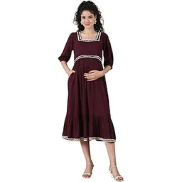 secret wish Solid Rayon Maternity Dress/Calf Length/Square-Neck/Breastfeeding Dress for Mothers/Zipper Feeding Wear-picture-33
