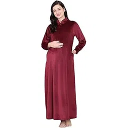 secret wish Solid Velvet Maternity Nighty Full Length/Full Length/Full Sleeves/Side Pocket/Feeding/Nursing/Warm/Soft Fabric/Pre & Post Pregnancy-picture-19