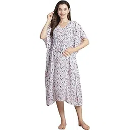 secret wish White Floral Georgette Maternity Swimwear Kaftan/Beachwear/Feeding/Nursing/Zipper/Printed/Calf Length-picture-20