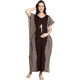 secret wish Women Brown Cotton Maternity Feeding Kaftan., Ankle Length-picture-52
