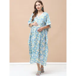 Secret Wish Women Floral Print Maternity Kaftan Midi Dress-picture-35