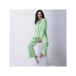 Secret Wish Women Lime Green Cotton Satin Night Suit (Set of 2)-image-26