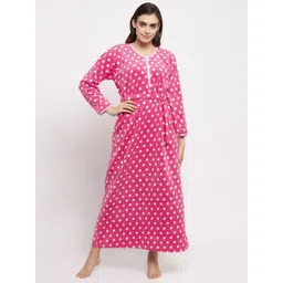 Secret Wish Women Pink & White Polka Dot Printed Maxi Nightdress-picture-30