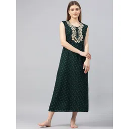 Secret Wish Women Printed Embroidered Pure Cotton Nightdress-image-37