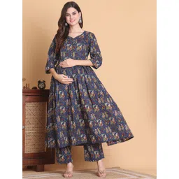 Secret Wish Women Printed Sequinned Maternity Pure Cotton Anarkali Kurta Set-picture-26