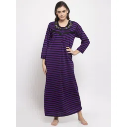 Secret Wish Women Purple & Black Striped Woollen Maternity Nightdress-picture-30