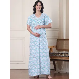 Secret Wish Women V-Neck Pure Cotton Printed Maxi Nightdress-picture-20