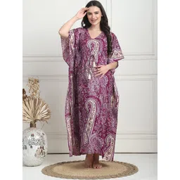 Secret Wish Women's Ethnic Motifs Printed Maxi Maternity Nightdress-picture-25