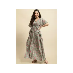 Secret Wish Women's Green Sanganeri Screen Print Kaftan Night Dress-image-27