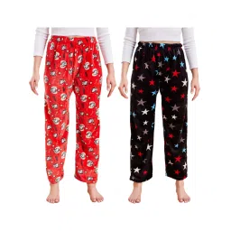 Secrets By ZeroKaata Assorted Printed Fleece Fur Lounge Pants For Women Multi-Color (Pack of 2)-picture-11