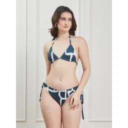 Secrets By ZeroKaata Blue Printed Halter Beachwear Swim Bikini Top with Bottom for Women-picture-20