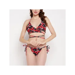 Secrets By ZeroKaata Women Printed Halter Neck Bikini Set Red-picture-37