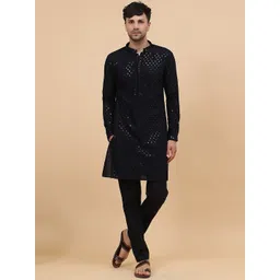 See Designs Floral Embroidered Mandarin Collar Sequinned Straight Kurta-picture-21