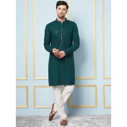 See Designs Floral Embroidered Mandarin Collar Sequinned Straight Kurta-picture-23