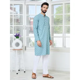 See Designs Floral Embroidered Mandarin Collar Thread Work Straight Kurta image 5