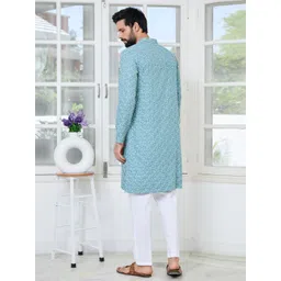 See Designs Floral Embroidered Mandarin Collar Thread Work Straight Kurta image 4