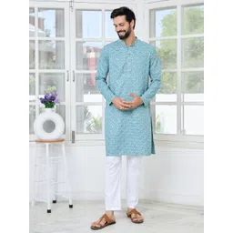 See Designs Floral Embroidered Mandarin Collar Thread Work Straight Kurta image 1