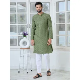 See Designs Floral Embroidered Thread Work Mandarin Collar Straight Kurta-picture-17