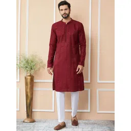 See Designs Mandarin Collar Geometric Sequinned Embroidered Chanderi Silk Straight Kurta-picture-20