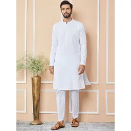 See Designs Mandarin Collar Long Sleeves Geometric Thread Work Cotton Straight Kurta-picture-17