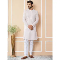 See Designs Mandarin Collar Long Sleeves Thread Work Cotton Straight Kurta-picture-12
