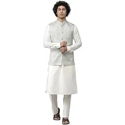 see designs Men Aqua Blue & White Woven Jacquard Nehru Jacket-picture-10